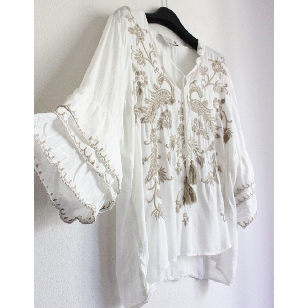 New Johnny Was Embroidery Ruffle Sleeve Blouse, Size M